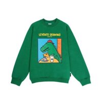 Áo sweater xanh khủng long Drawing NGAN HA Unisex - Nỉ form rộng tay phồng kiểu dáng cá tính đường phố hàn quốc