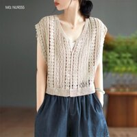 Áo T-shirt dệt kim retro KAMAKA sát nách cổ V - NU9055