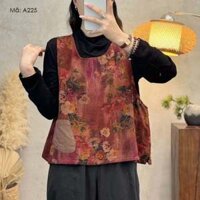 Áo T-shirt linen gile sát nách KAMAKA cổ tròn in hoa lá - A225