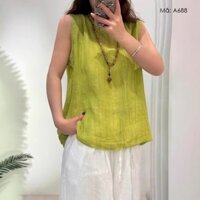 Áo T-shirt linen sát nách KAMAKA cổ tròn đơn sắc - A688