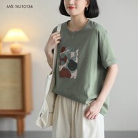 Áo T-shirt ngắn tay KAMAKA cổ tròn in hoa trừu tượng - NU10136