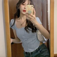 Áo T-shirt siêu hot thiết kế chống đường nét mẫu mới cho nữ áo cổ chữ U cộc tay hot girl