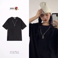 Áo T-shirt tay lỡ áo phông thụng tay lỡ dây xích chain cổ hình lưỡi dao tem rách streetstyle phong cách hàn quốc cotton