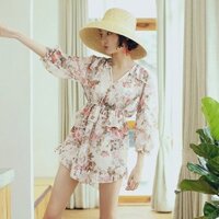 Áo Tắm Bãi Biển Nữ bảo thủ ba Mảnh Áo Khoác Voan tắm Spa quần áo che bụng nhỏ tươi hoa vỡ Bộ Mỏng