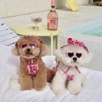 Áo tắm bikini cho chó nhỏ, mũ cho thú cưng Teddy Bichon Pomeranian, áo vest dây đeo, quần áo mỏng mùa hè cho chó mèo