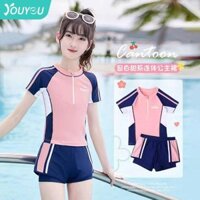 Áo tắm một mảnh bé gái 2024 mới đồ bơi trẻ em lớn thoáng khí và nhanh khô quần short hai lớp