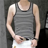 áo tank top nam áo ba lỗ trắng Áo ba lỗ kẻ sọc nam mùa hè áo gile phối màu xu hướng thể thao dáng ngắn kiểu dáng mỏng phù hợp với thời trang vượt rào học sinh