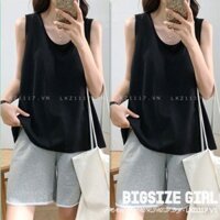 Áo tank top nữ Bigsize Áo ba lỗ cotton form rộng cổ tròn đen mùa hè Phong cách Hàn Quốc Thời Trang đẹp