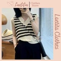 Áo tanktop dệt kim kẻ ngang, áo ba lỗ sát nách len mỏng cá tính và form rộng cho nữ