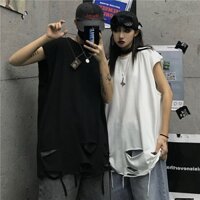 Áo TankTop Sát Nách Form Rộng Thiết Kế Cắt Xẻ Ở Tà Áo THoáng Mát Năng Động Phong Cách Hiphop Mùa Hè Cho Nam Nữ