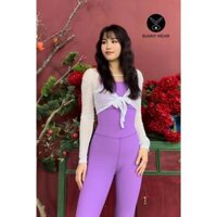 Áo tanktop tập gym nữ, Áo tank top lưới tay dài, buộc dây, co giãn thoáng mát, fresize