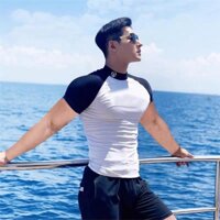 ÁO TẬP GYM ÔM BODY LA NGẮN TAY PHỐI MÀU CỰC TREND - DÁNG SIÊU ĐẸP ÔM BODY
