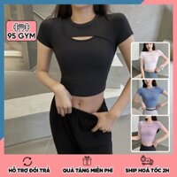 Áo tập gym yoga nữ dáng áo croptop cộc tay khoét ngực AC17 chất vải thun mềm mịn co giãn 4 chiều ôm body