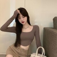 ÁO TAY DÀI NỮ CROPTOP VẠT BẦU CỔ U - ÁO KIỂU NỮ CROPTOP DÀI TAY