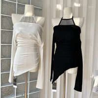 Áo tay dài phối ren lót