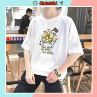 Áo tay lỡ nam nữ form rộng in họa tiết năng động trẻ trung