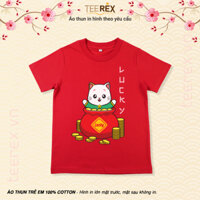 ÁO TẾT TRẺ EM - MÈO MAY MẮN HŨ VÀNG - THUN 100% COTTON