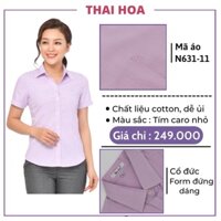 Áo Thái Hòa vải mềm caro nhuyễn màu tím hồng 631-11-01