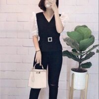 Áo thắt đai eo phối tay