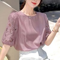 Áo Thêu Áo Nữ Trung Niên Áo Linen Áo Sơ Mi Nhỏ Thêu Họa Tiết Phong Cách Âm Dương Thời Trang Mới 2024 Cho Nữ