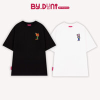 Áo THÊU đôi BY.DUNI thun nam nữ form rộng Local Brand unisex, áo cặp bạn thân cotton THỎ VÀ CÁO