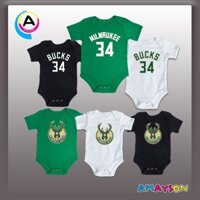 Áo thi đấu bóng rổ Amayson NBA Milwaukee Bucks cho bé onesie 7N2E