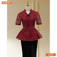 Áo thiết kế BEMINE dáng peplum cổ V tơ thêu hoa phù hợp đi chơi, đi tiệc-A426