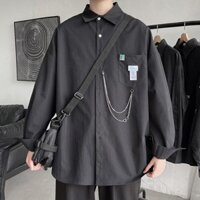 Áo thiết kế dây xích mùa thu Áo Sơ Mi Nam Dài Tay Phong Cách Nhật Bản Áo khoác dáng rộng thương hiệu thời trang thường ngày phong cách Hồng Kông