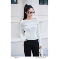Áo thiết kế trễ vai tay dài cách điệu chất len gân cao cấp YOONA - NDL4C005