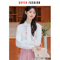 Áo Thời Trang Công Sở Nữ Cổ đức Thanh Lịch, Sơ Mi Thô thêu hoa đào Basic Quyên Fashion AA514