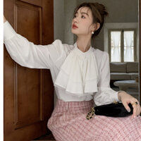 Áo Thời Trang Công Sở Nữ Cổ Nhật Thắt Nơ Trẻ Trung, Sơ Mi Trắng Basic Quyên Fashion AA509