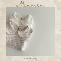 Áo thu đông áo thun dài tay cho bé gái em bé sơ sinh cổ bèo tiểu thư bánh bèo hoạ tiết chấm bi trơn phong cách hàn quốc