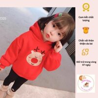 Áo thu đông dài tay có mũ trẻ em, quần áo nỉ hình Noel cho bé trai và bé gái từ 7-30kg