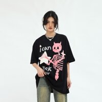 Áo Thun 100% Cotton Dáng Rộng Tay Ngắn In Hình Quỷ Nhỏ Phong Cách Hip Hop Mỹ Thời Trang Mùa Hè Cho Nữ RL88