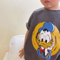 Áo Thun 100% Cotton Tay Ngắn In Họa Tiết Hoạt Hình Vịt Donald Dễ Thương Phong Cách Hàn Quốc Cho Bé Gái