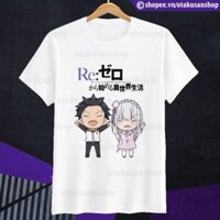 Áo thun anime Re:Zero Subaru & Emilia Chibi ngắn tay