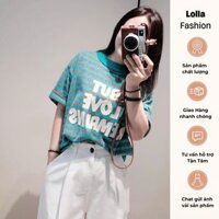 Áo Thun, Áo Váy Nữ Dáng Rộng Kẻ Ngang Chữ Nổi Phong Cách Hàng Quảng Châu Ap176 - lolla fashion