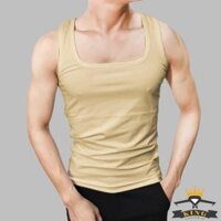 Áo thun ba lỗ nam 3 lỗ sát nách cổ vuông dáng ôm body tập gym chất thun co giãn U07 - Kem nhạt - 3XL 72 - 80kg1m70