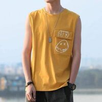 Áo thun ba lỗ nam đẹp in 1975 trên nắp túi, áo tanktop thun cotton co dãn 4 chiều sang xịn mịn ulzzang - Vàng - Freesize &lt70kg
