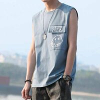 Áo thun ba lỗ nam đẹp in 1975 trên nắp túi, áo tanktop thun cotton co dãn 4 chiều sang xịn mịn ulzzang - Xám xanh - Freesize &amp;lt70kg