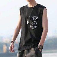 Áo thun ba lỗ nam đẹp in 1975 trên nắp túi, áo tanktop thun cotton co dãn 4 chiều sang xịn mịn ulzzang - Đen - Freesize &lt70kg