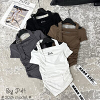 Áo thun Babie đai cổ rúm eo vạt chéo hàng QCL1 01661