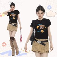 Áo thun Baby Tee in hình chú chó lông xù đội nón tai gấu Nuziro họa tiết bánh ngọt vui nhộn