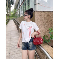 Áo thun babytee cho nữ phối nơ in cả 2 mặt form vừa