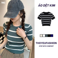 Áo thun Babytee kẻ ngang From vừa chất Montoghi , Áo Dệt Kim From vừa Dưới 52kg