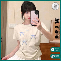 Áo thun babytee Mtee có chun hông, Áo crotop hình nơ phong cách y2k