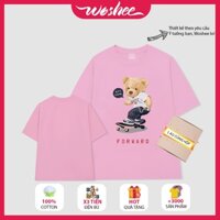 Áo thun basic WOSHEE áo thun cotton 100% thoáng mát áo cotton in hình chú gấu trượt ván siêu đẳng basic tee TD103