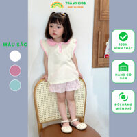 Áo thun bé gái, áo cổ sen phối màu tay cánh tiên, cho bé từ từ 1-6 tuổi