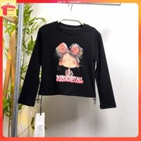 Áo thun bé gái dài tay 6-12 tuổi hình em bé nơ đính hạt vải cotton co giãn dáng thời trang