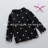 Áo thun bé gái GAP KIDS xuất xịn cổ lọ bèo tay dài thun cotton gân in tim nhí vàng, đen size 8